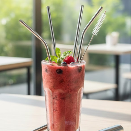 4 Set of Steel Straws with cleaning Brush